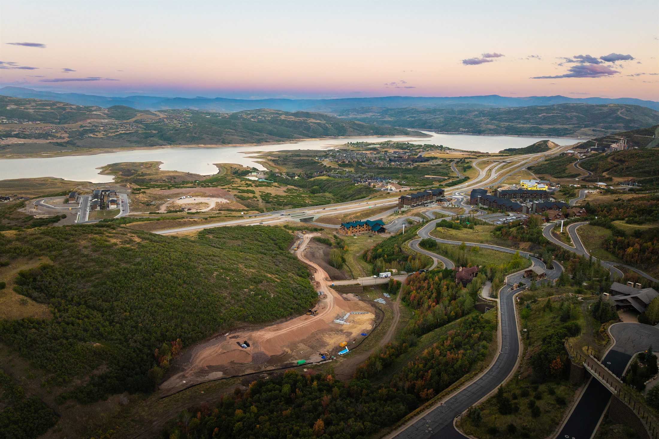 Panoramic view over Jordanelle Reservoir at sunset